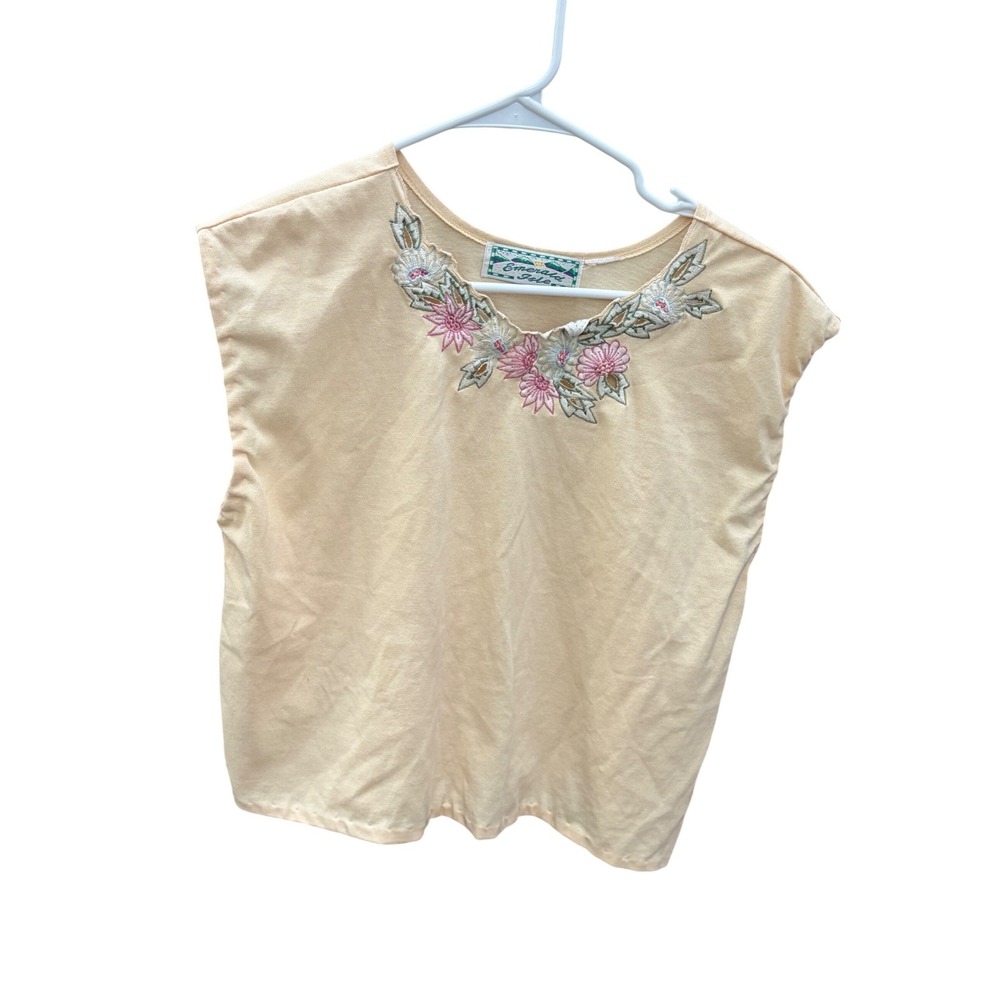 Emerald Isle Sleeveless Top Vintage Cottagecore Yellow Floral Embroidery